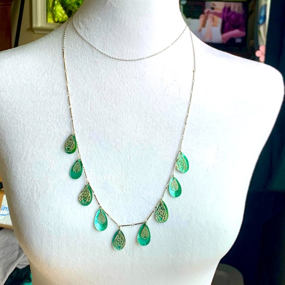 🐚14”/8” Double Strand Genuine Turquoise Shell w/ Silver Tone Delicate Filigree - Picture 6 of 12